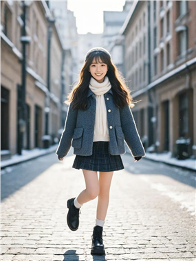 冬季城市街头超短裙美女写真图片